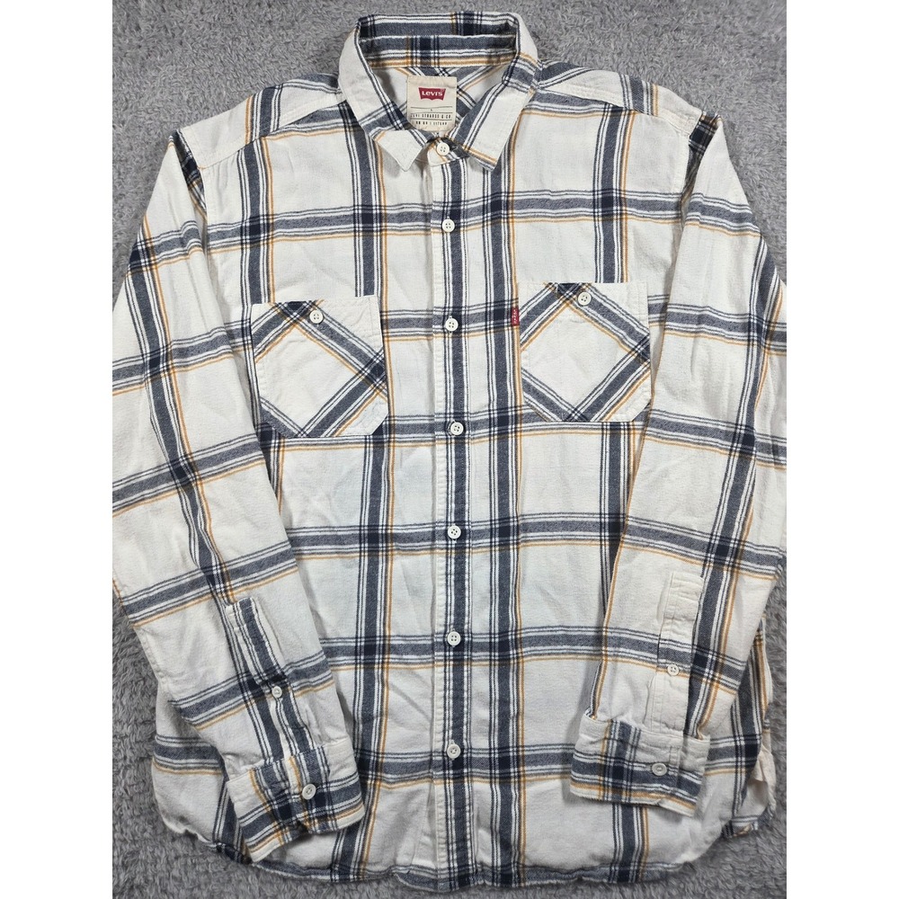 Levi's Button Down Shirt Large White Plaid Mens Long Sleeve Flannel 3LGLW1855